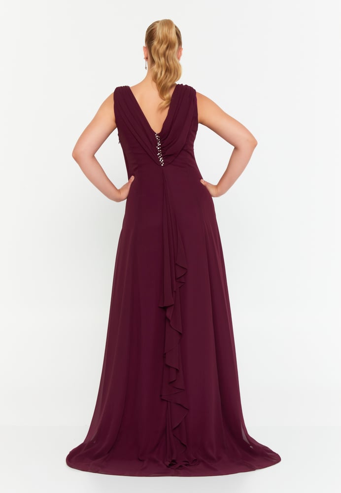 Sleeveless Maxi Chiffon Column Plus Size Wedding Guest Dress  MSP77251