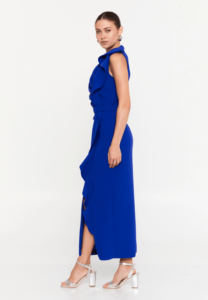 Sleeveless Midi Viscose Column Regular Evening Dress REN6367