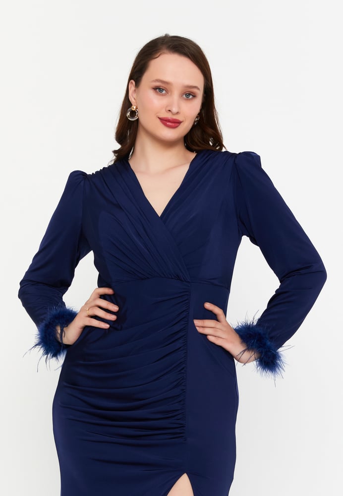 Long Sleeve Maxi Lycra Mermaid Plus Size Evening Dress MSP77317