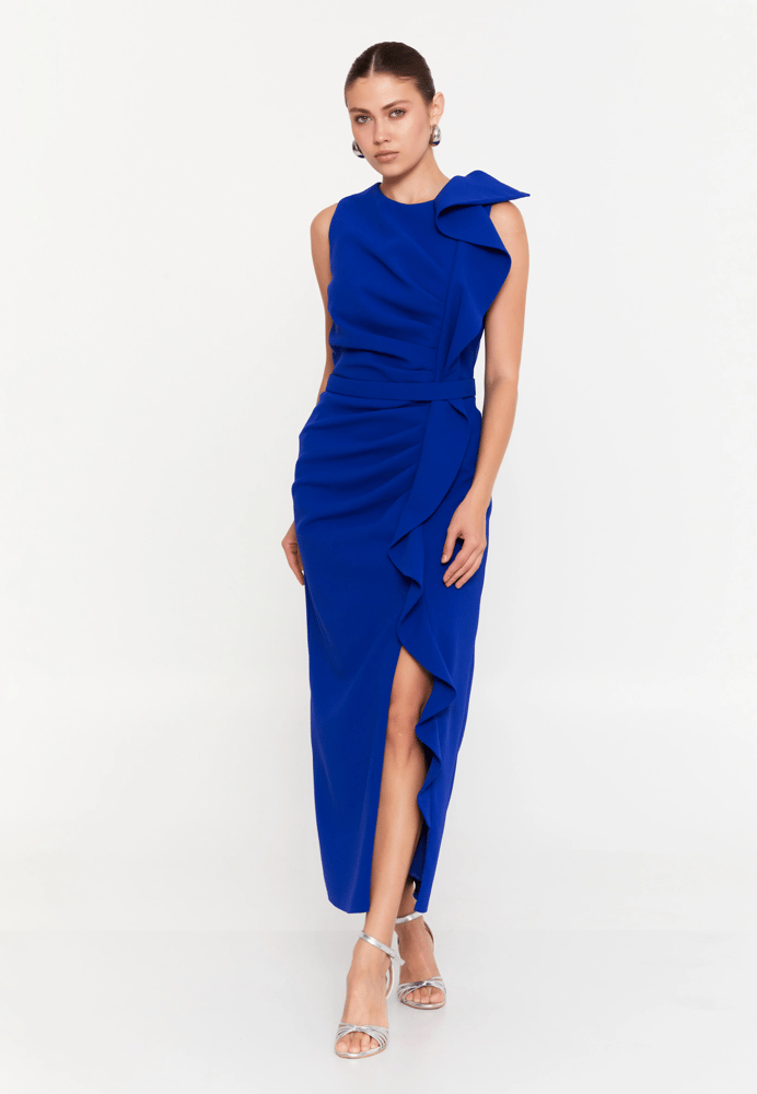 Sleeveless Midi Viscose Column Regular Evening Dress REN6367