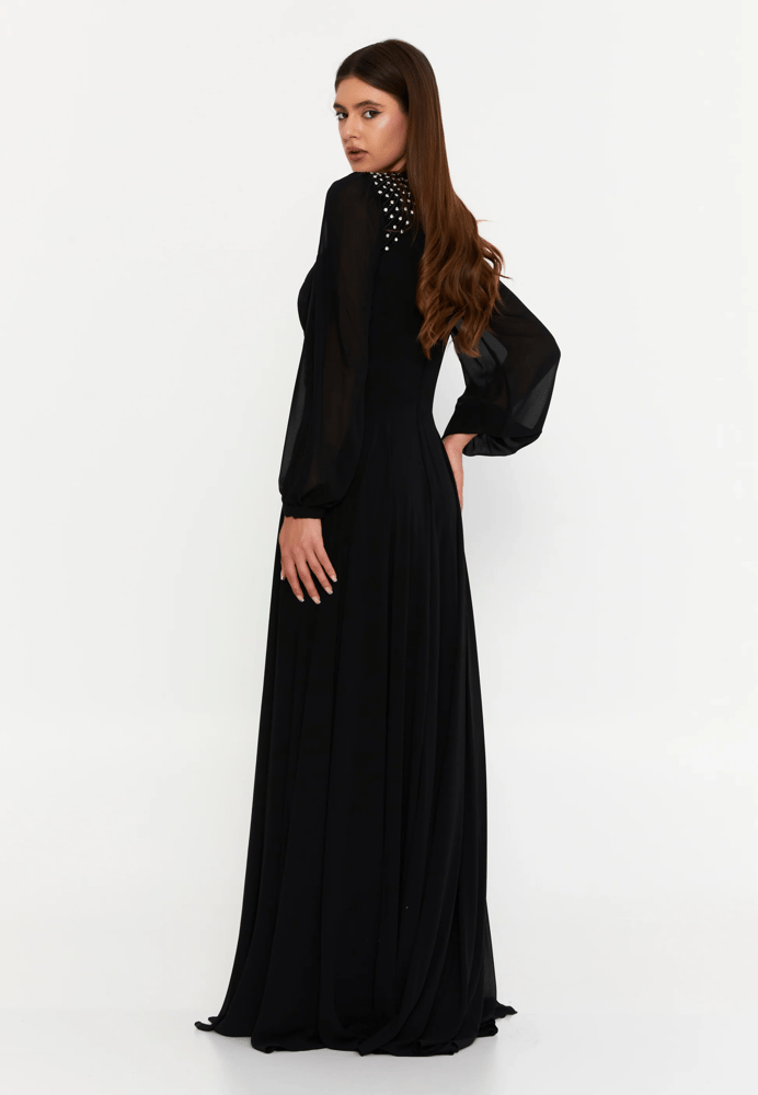 Long Sleeve Maxi Chiffon Column Regular Wedding Guest Dress  SEE9860