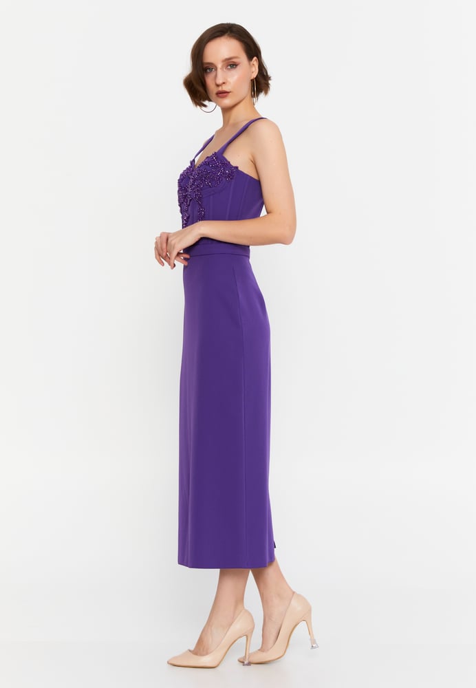 Sleeveless Midi Viscose Column Regular Evening Dress MSP55139