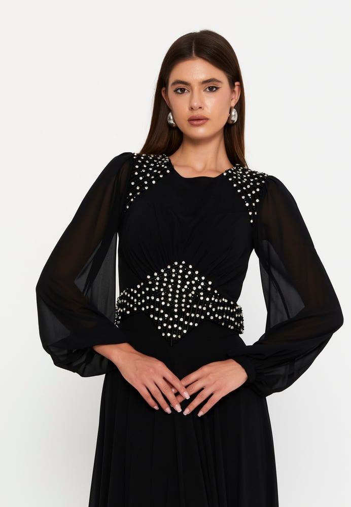 Long Sleeve Maxi Chiffon Column Regular Wedding Guest Dress  SEE9860