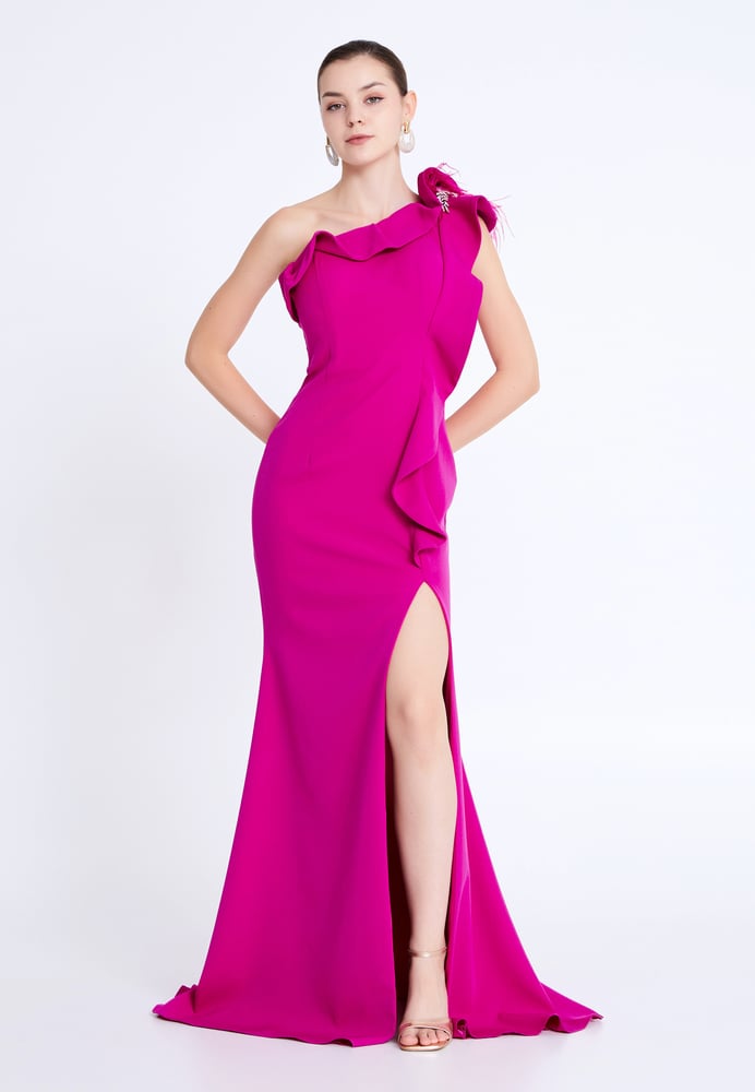 One Shoulder Maxi Viscose Mermaid Regular Wedding Guest Dress ALN1892