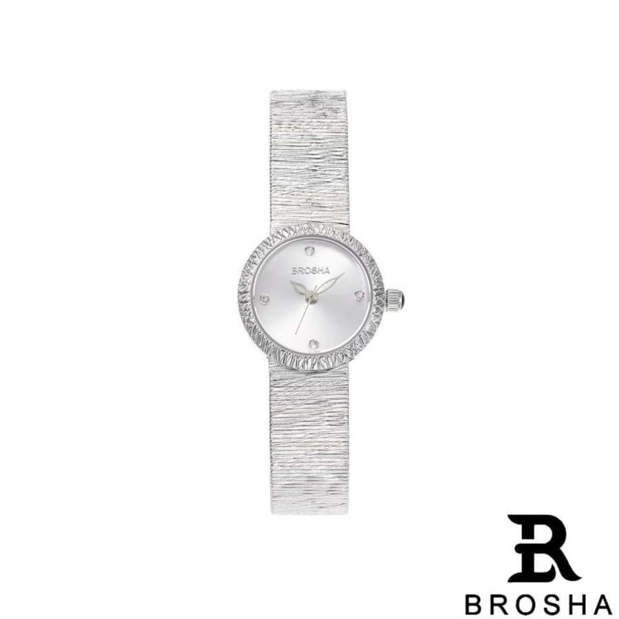 ساعة نسائية BROSHA — إطار كريستال وسوار معدني