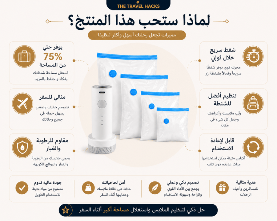 أكياس توفير المساحة للسفر - و جهاز تفريغ الهواء الكهربائي