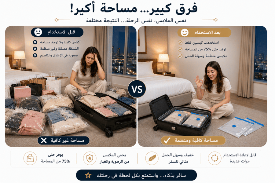 أكياس توفير المساحة للسفر - و جهاز تفريغ الهواء الكهربائي