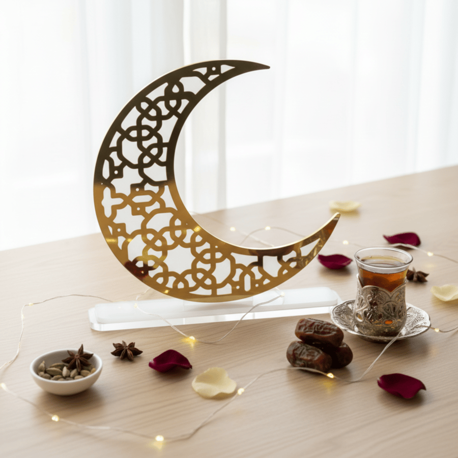 هلال رمضان كليرك لون ابيض وذهبي مقاس25*25