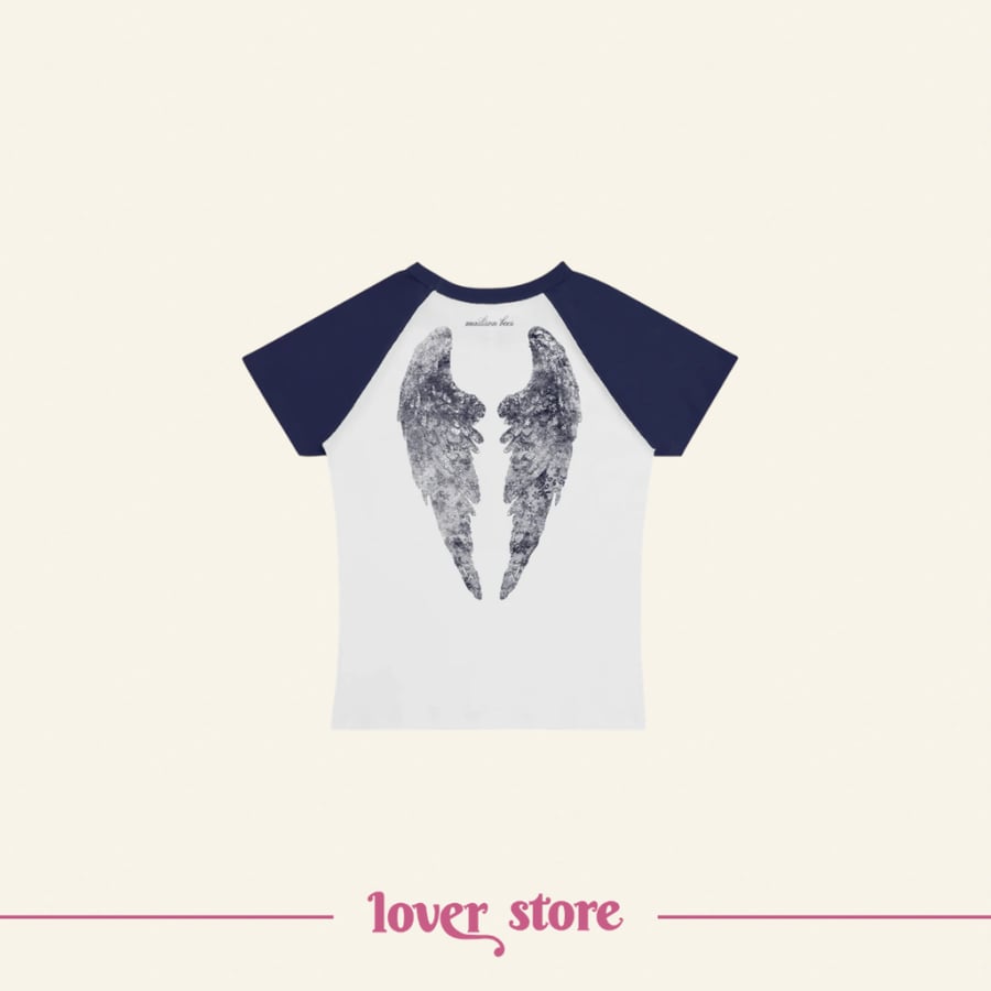 locket angel wings raglan baby tee