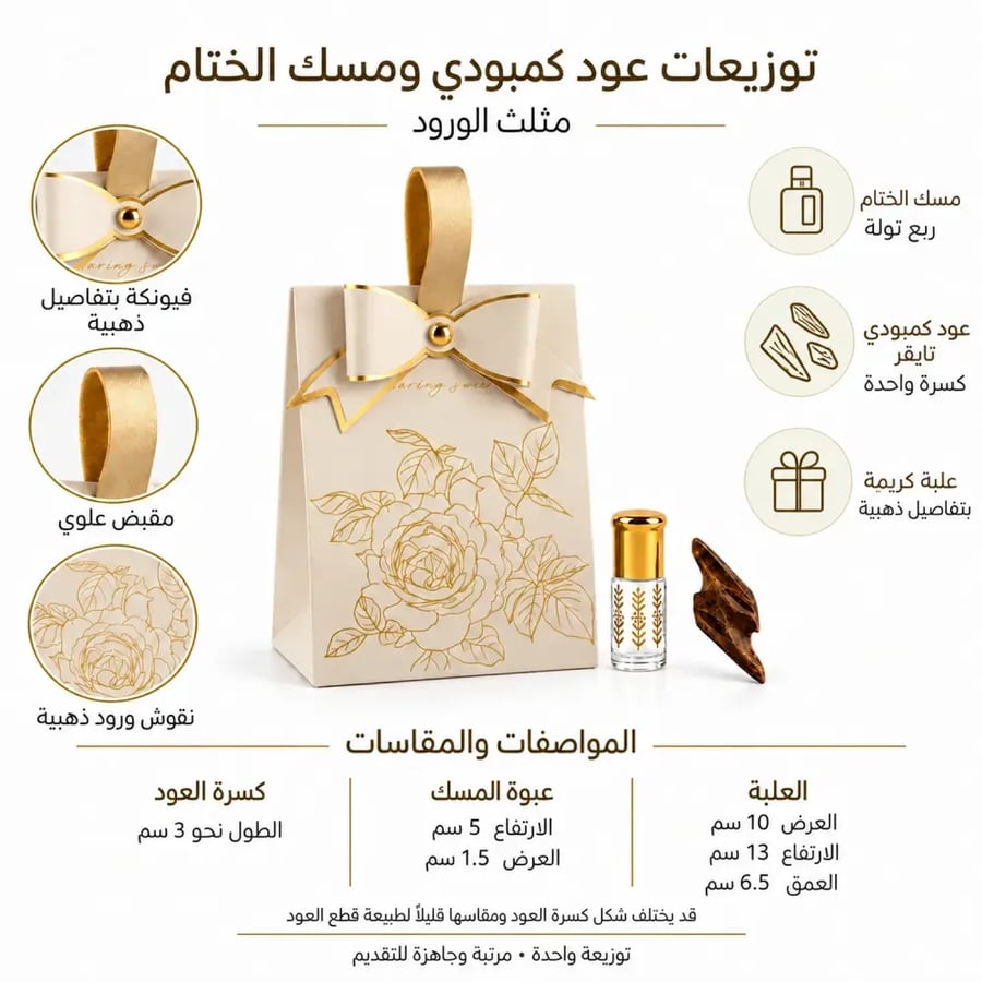 مواصفات علبة توزيعات العود والمسك وعبوة المسك وكسرة العود