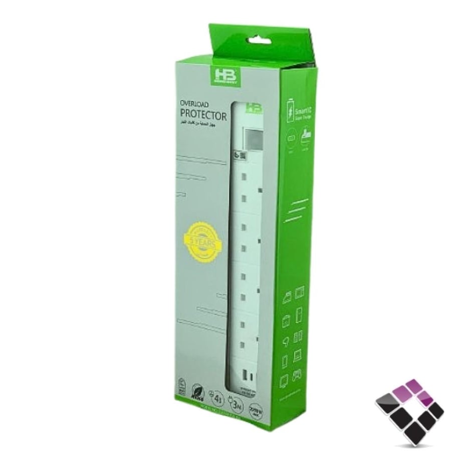 توصيلة كهرباء HB صيني 4 منافذ بمفتاح +USB×TYPE-C طول السلك 3 متر سماكة 1.5 ملم + فيش 13 امبير رقم SU344USB-C