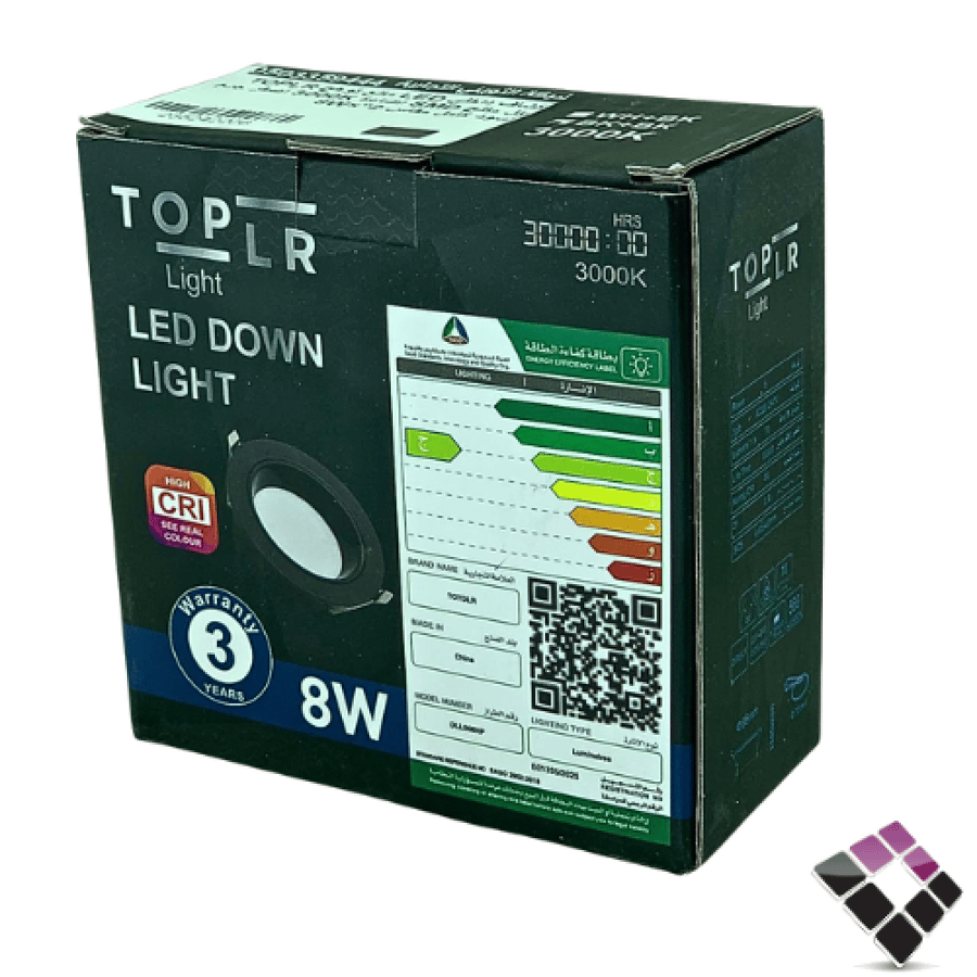 كشاف داخلي LED مانع توهج TOPLR بنل مثلج SMD إضاءة 3000K أصفر جرم أسود كامل مقاس 2"×8W