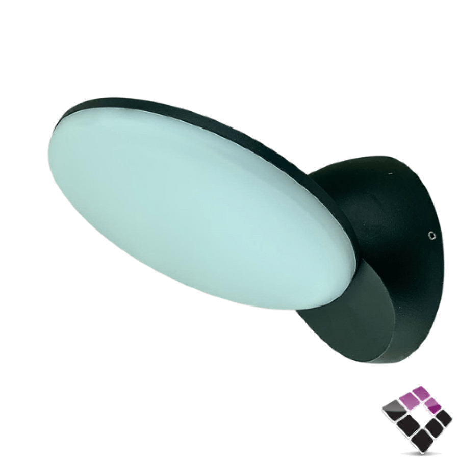 كشاف سور LED خارجي HAINZO جرم المنيوم لون أسود وتر بروف موديل مدور مائل إضاءة أصفر 12W DF8013