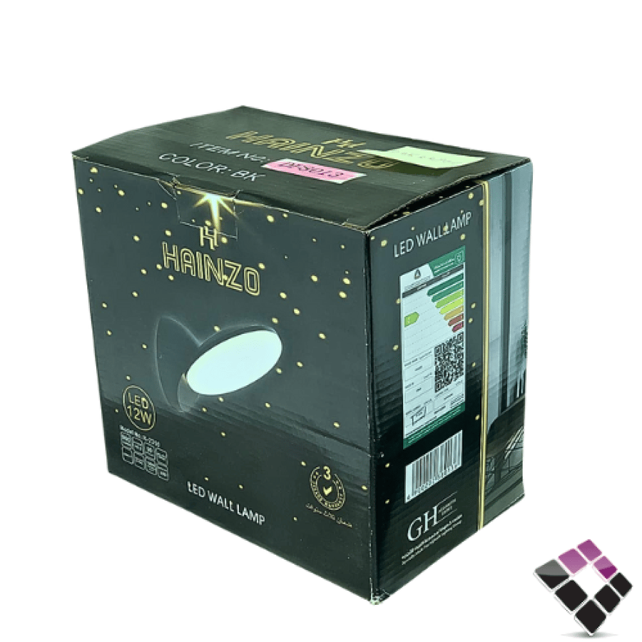 كشاف سور LED خارجي HAINZO جرم المنيوم لون أسود وتر بروف موديل مدور مائل إضاءة أصفر 12W DF8013