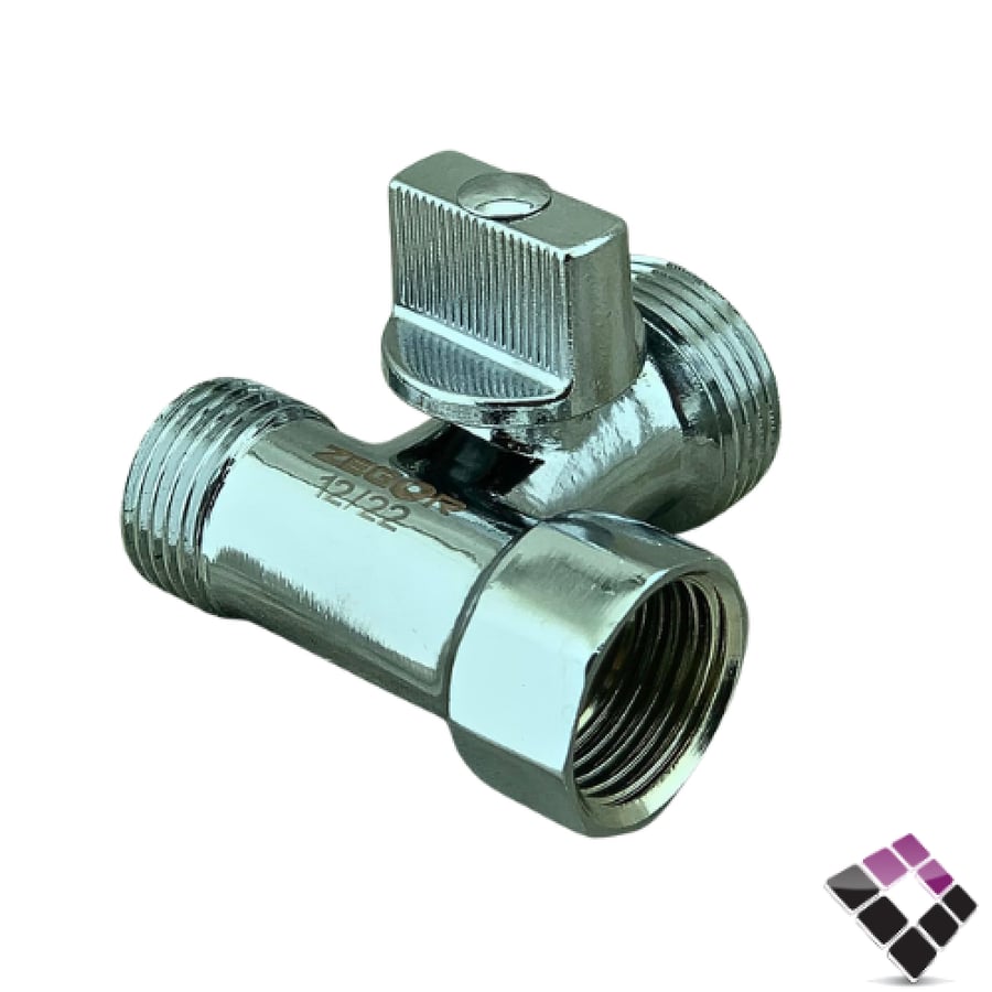 محبس زاوية مخرجين للماء ZEGOR نحاس مطلي لون كروم 1/2"×3/4×1/2" رقم FZ-55