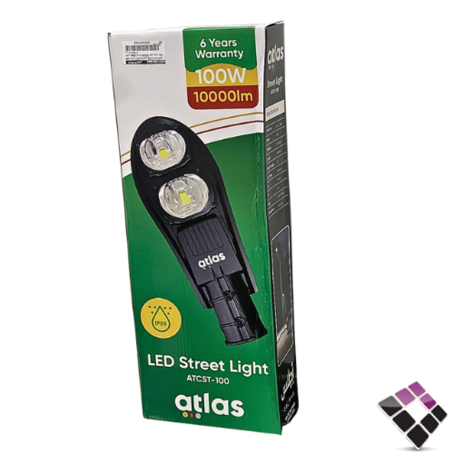 كشاف شارع LED خارجي COB عدسة كوب اطلس atlas إضاءة 4000K كريمي بدون خلية ضوئية 100W