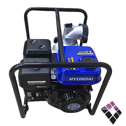 Water pump 3 inch, excellent quality, HYUNDAI, size 6.5 horsepower, gasoline engine, maximum height 26 meters, discharge 1000 liters per minute, HWPP003