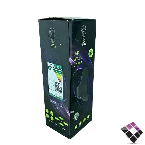 كشاف سور LED خارجي SYCO جرم المنيوم مقوس لون أسود وتر بروف أب داون إضاءة أصفر 6W رقم 10050