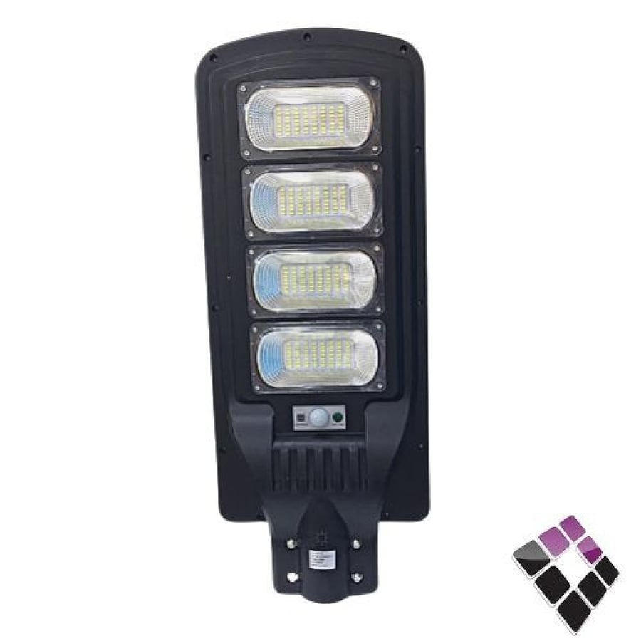 كشاف شارع LED يعمل على الطاقة الشمسية SOLAR WATT صيني مع خلية ضوئية + ريموت + عمود إضاءة أبيض 200W رقم VE-OB2016