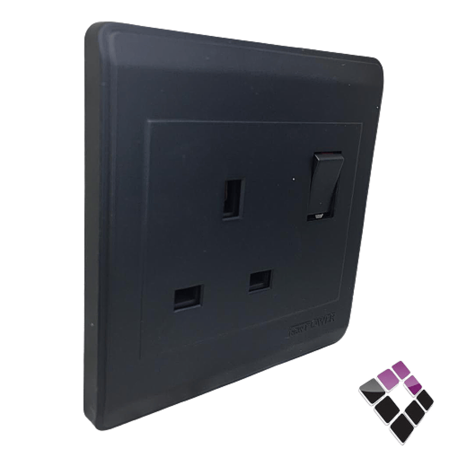 فيش مع مفتاح 13A مفرد NEW POWER صيني لون أسود عريض رقم NP-301M-BLK...