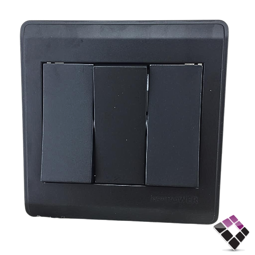 مفتاح ثلاثي NEW POWER صيني لون أسود عريض 16A رقم NP-803H1-BLK