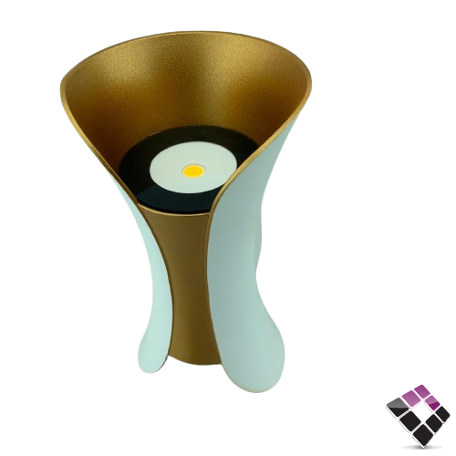 كشاف سور LED خارجي PLATO-PLUS وتر بروف جرم بلاستيك أبيض + ذهبي موديل مبخرة إضاءة جهتين أصفر 10W