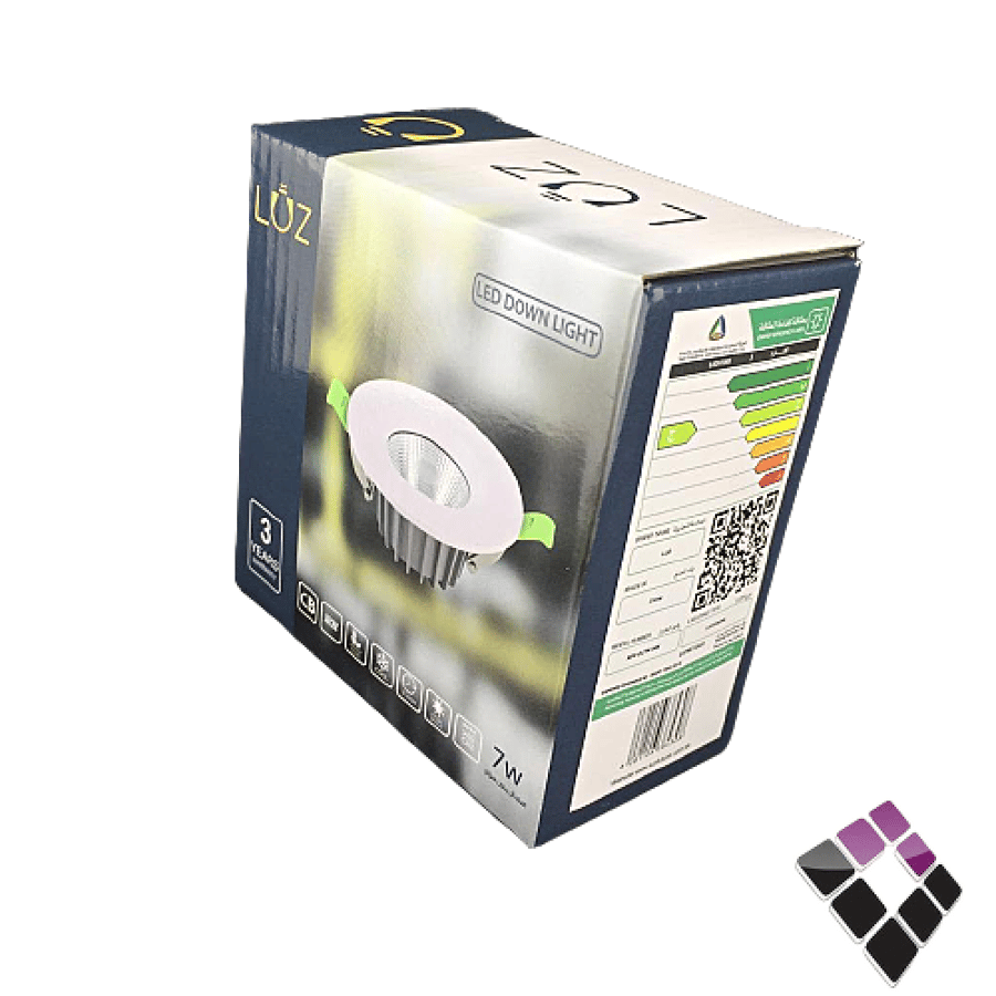 كشاف LED اسبوت داخلي عدسة COB ضاءة 6500K أبيض 2"×7سم LUZ صيني جرم أبيض ثابت 7W  رقم NPV-DL7W-WH