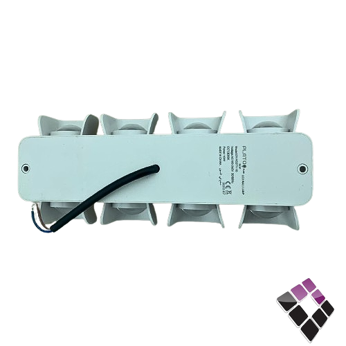 كشاف سور LED خارجي PLATO-PLUS وتر بروف جرم بلاستيك أبيض + ذهبي موديل مبخرة إضاءة 4 فوق + 4 تحت أصفر 10W