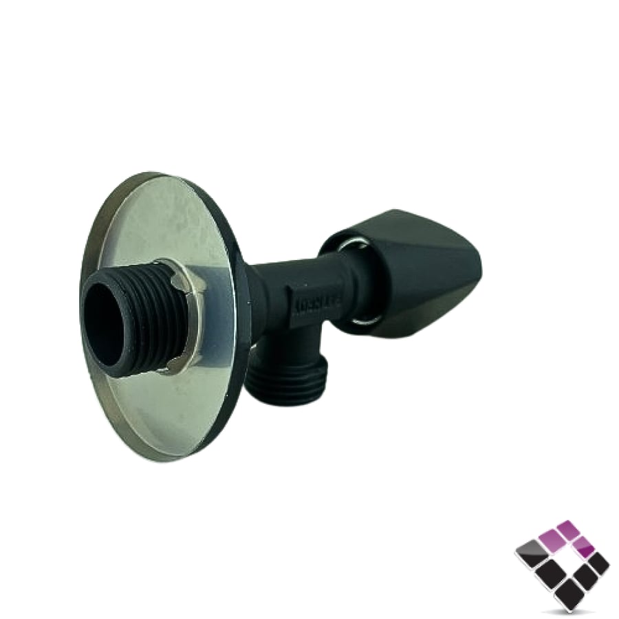 محبس زاوية BATHROY ايطالي طويل مديل قروهي مسكة مثلثة لون أسود رقم BI-540B مقاس 1/2"