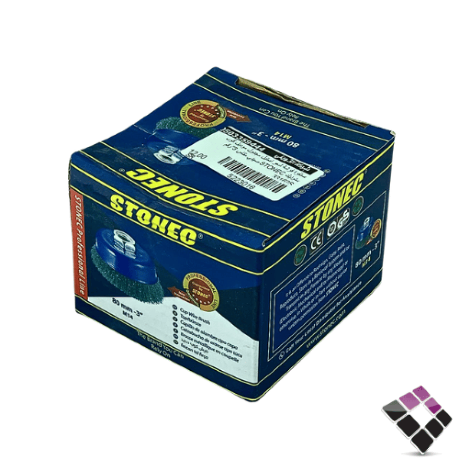 صنفرة فرشة شعر استيل مجدول موديل كوب ستونيك STONEC صيني مقاس 3"رقم 33182S