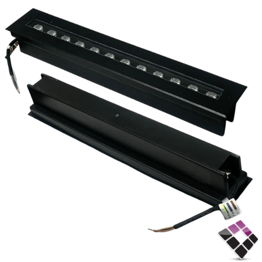 كشاف LED خارجي دفن أرضي معزول ضد الماء مستطيل لون أسود HAINZO عدسة عيون اضاءة أصفر 50CM × 12W رقم GH-2224