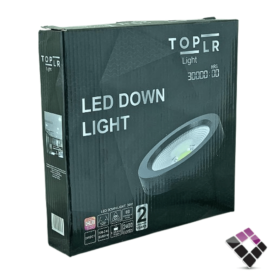 كشاف لطش LED خارجي عدسة COB كوب TOPLR إضاءة 4000 كريمي جرم أسود 20 سم 30W