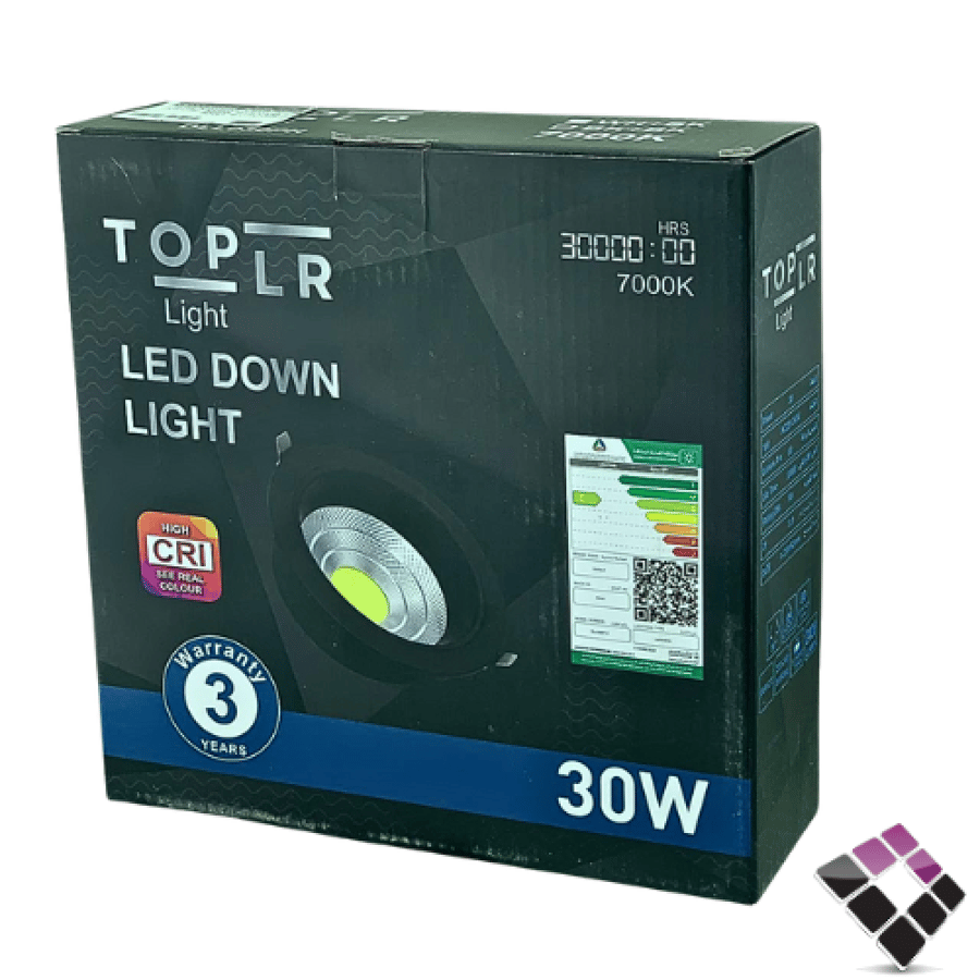 كشاف داخلي LED مانع توهج TOPLR عدسة COB إضاءة 7000K أبيض جرم أسود كامل مقاس 8"×30W