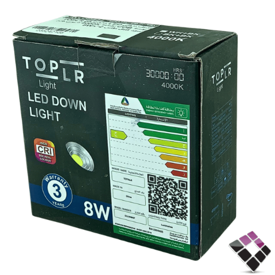 كشاف داخلي LED مانع توهج TOPLR عدسة COB إضاءة 4000K كريمي جرم أسود كامل مقاس 2"×8W