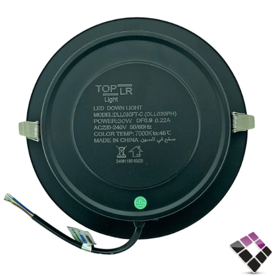 كشاف داخلي LED مانع توهج TOPLR عدسة COB إضاءة 7000K أبيض جرم أسود كامل مقاس 8"×30W