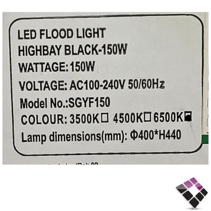 كشاف LED هنجر هاي بي TOPLR شريحة SMD بروجكترإضاءة 6500K أبيض لومن 18000LM سطوع عالي 150W