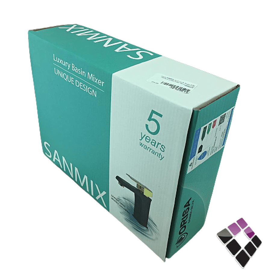 خلاط مغسلة 1خرم أتمتك SANMIX صيني لون أسود مسكة ذهبي موديل مربع رقم OR20025...رقم الصنف (32125614)