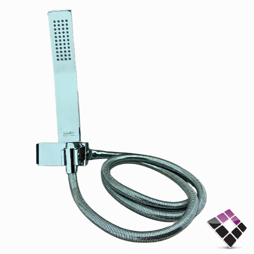 Schmidt German mixer shower earphone, plated copper, chrome color, rectangular