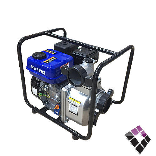 Water pump 3 inch, excellent quality, HYUNDAI, size 6.5 horsepower, gasoline engine, maximum height 26 meters, discharge 1000 liters per minute, HWPP003