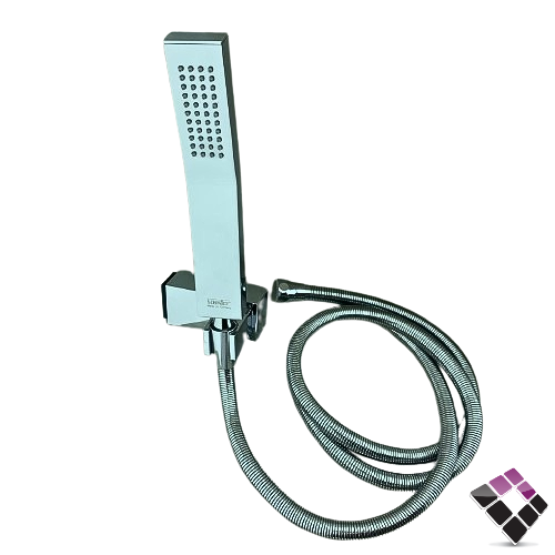 Schmidt German mixer shower earphone, plated copper, chrome color, rectangular