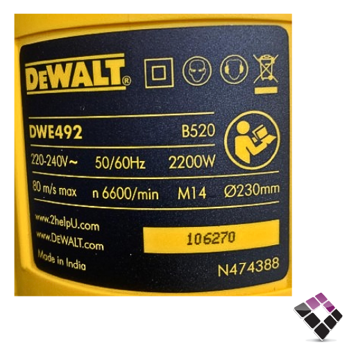 صاروخ DEWALT  مقاس 9"× 230MM باور 2200W رقم DWE492