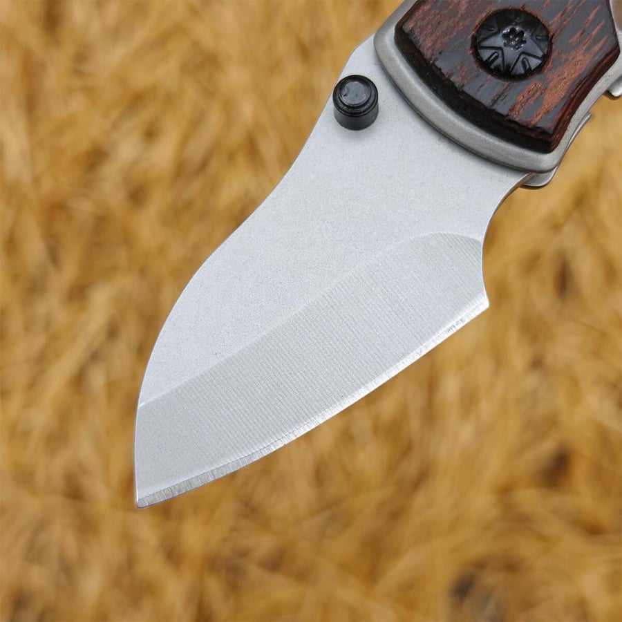 Brochure of the structure folded with a natural wooden handle