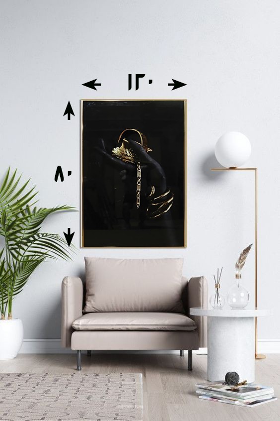 A black artistic painting with a golden frame