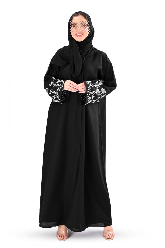 عباية كريب بتطريز ملون على الاكمام