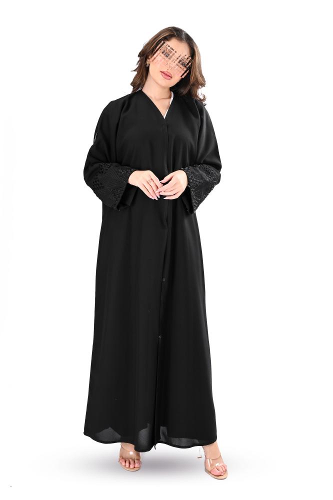 عباية كريب بتطريز يدوي اسود