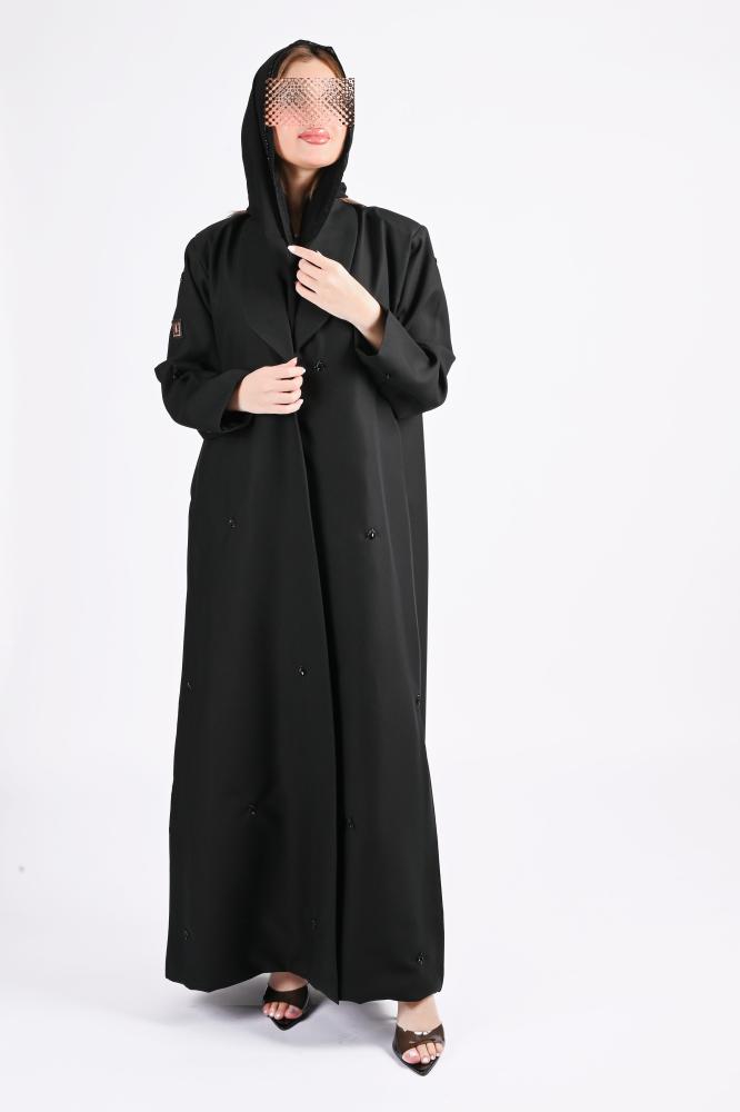 عباية بليزر كريب مبطن تطريز اسود