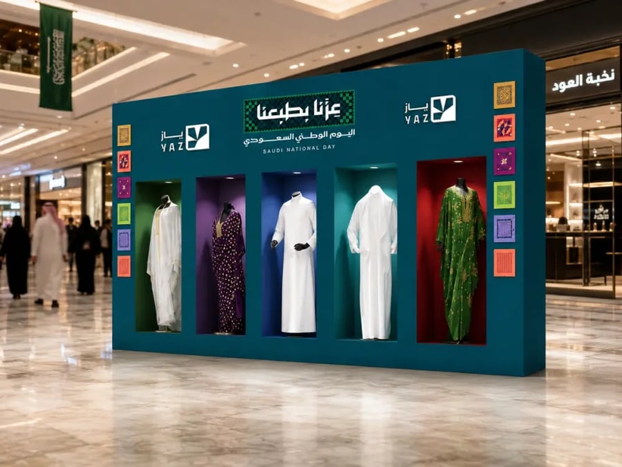 ستاند عرض أزياء وعبايات خشبي YAZ – مقاس 3 × 2.5 متر للمعارض والفعاليات