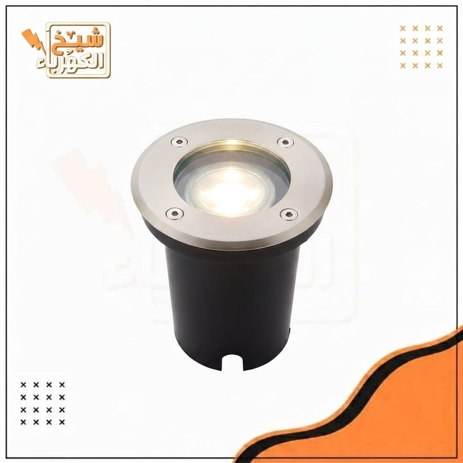 إضاءة LED أرضية، إنارة أرضية خارجية دائرية بتصميم عصري أنيق مع إطار معدني فضي