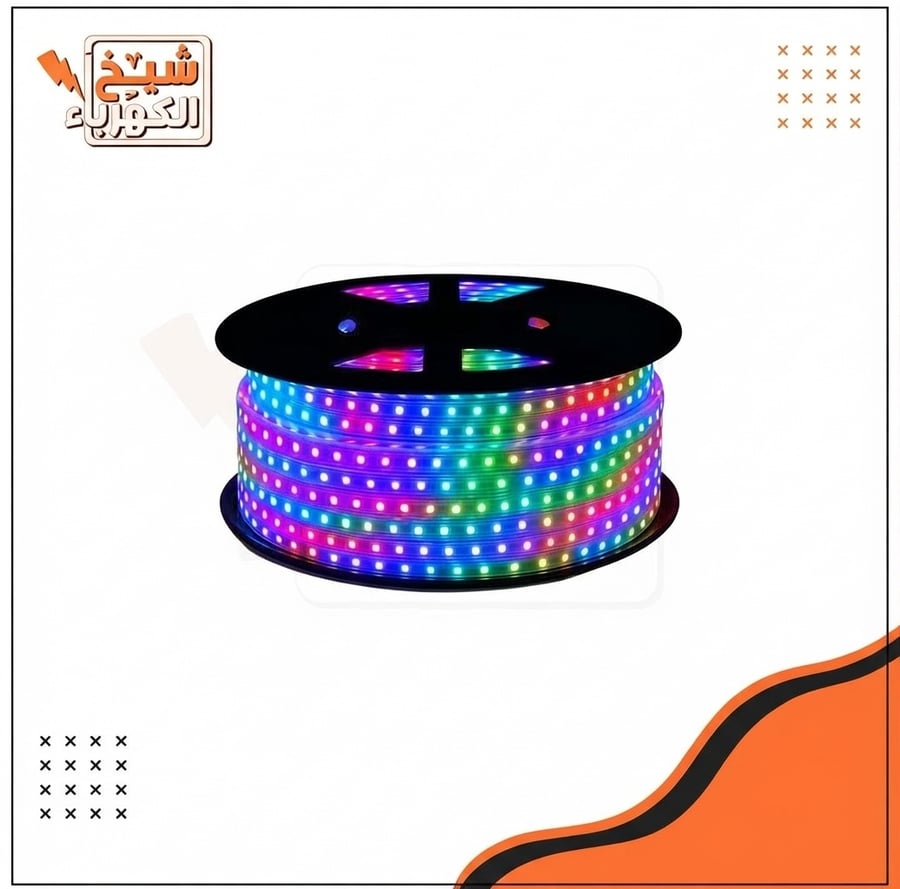 بكرة شريط إضاءة ليد ملون (RGB) مرن ملفوف على بكرة سوداء للإنارة المخفية