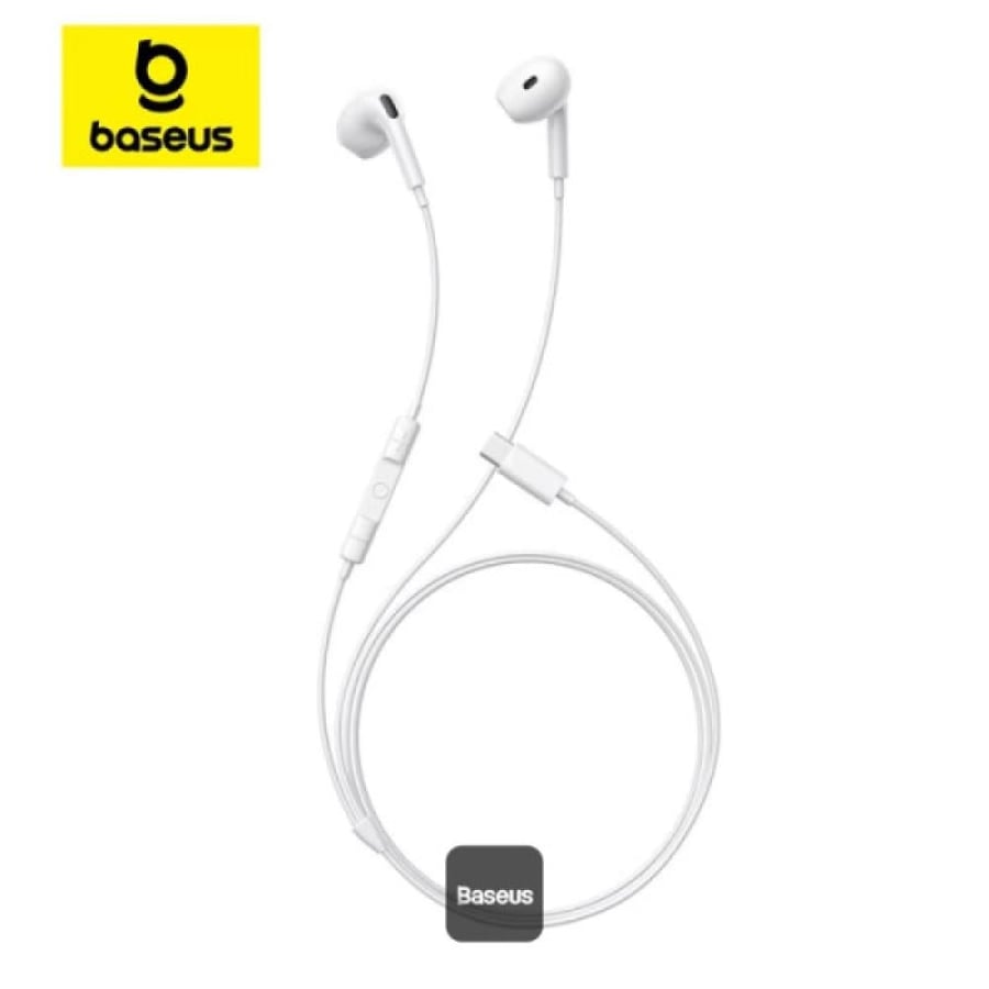 سماعات بيسوس إنكو CZ19 USB-C سلكية – محركات 13 مم وميكروفون مدمج – أبيض